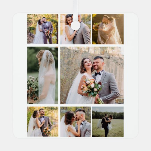 Creëer Uw eigen 8 foto bruiloft collage Metalen Ornament (Voorkant)