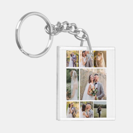 Creëer Uw eigen 8 foto bruiloft collage Sleutelhanger (Voorkant Links)