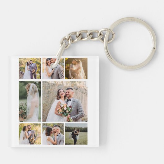 Creëer Uw eigen 8 foto bruiloft collage Sleutelhanger (Achterkant)