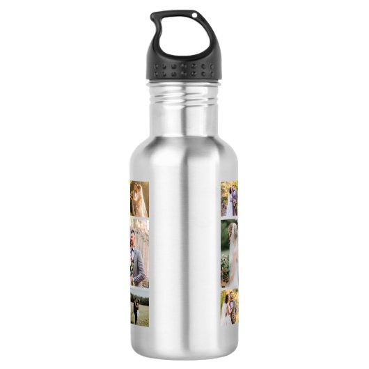 Creëer Uw eigen 8 foto bruiloft collage Waterfles (Achterkant)