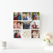 Creëer Uw eigen 8 Foto Collage 50e Jubileum Vierkante Klok (Huis)