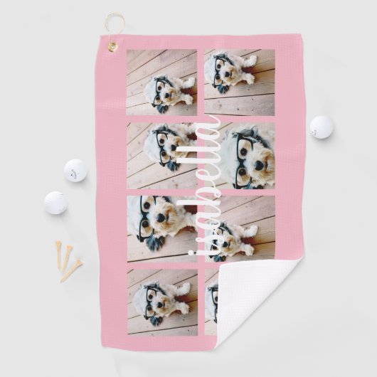 Creëer Uw eigen 8 Foto Collage Aangepaste Naam Roz Golfhanddoek (Insitu)