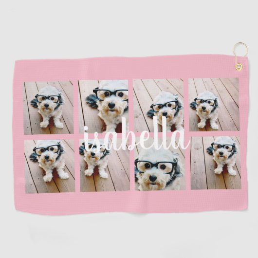 Creëer Uw eigen 8 Foto Collage Aangepaste Naam Roz Golfhanddoek (Horizontaal)