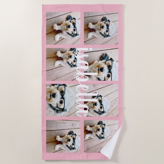 Creëer Uw eigen 8 Foto Collage Aangepaste Naam Roz Strandlaken (Voorkant)