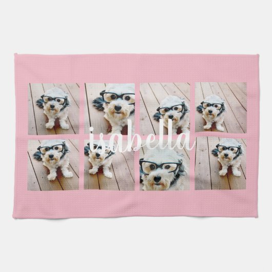 Creëer Uw eigen 8 Foto Collage Aangepaste Naam Roz Theedoek (Horizontaal)