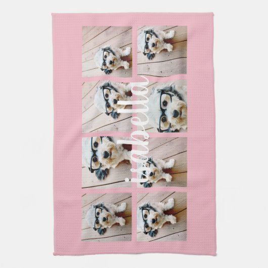 Creëer Uw eigen 8 Foto Collage Aangepaste Naam Roz Theedoek (Verticaal)