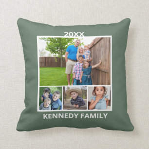 Creëer Uw eigen 8 Foto Collage Familienaam Groen Kussen