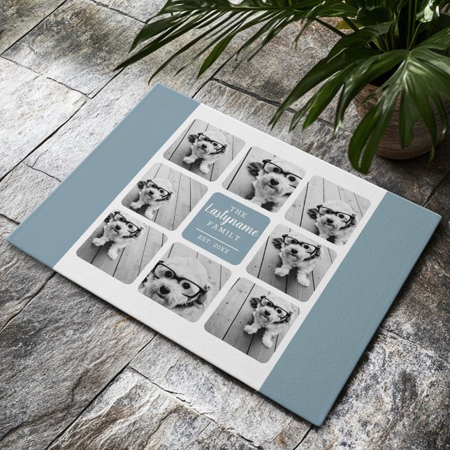 Creëer Uw eigen 8 Fotocollage familienaam Denim Deurmat (Custom Welcome Mat)