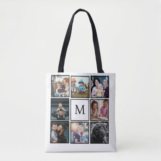 Creëer uw eigen 8 Fotocollage Monochroom Tote Bag (Voorkant)
