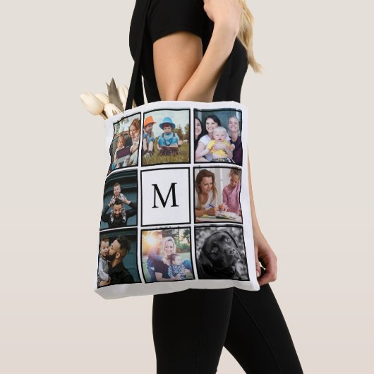 Creëer uw eigen 8 Fotocollage Monochroom Tote Bag (Dichtbij)