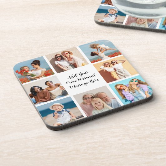 Creëer Uw eigen 8 Fotocollage Voeg uw groet toe Bier Onderzetter (Linkerzijde)