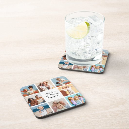 Creëer Uw eigen 8 Fotocollage Voeg uw groet toe Bier Onderzetter (Rechterzijde)