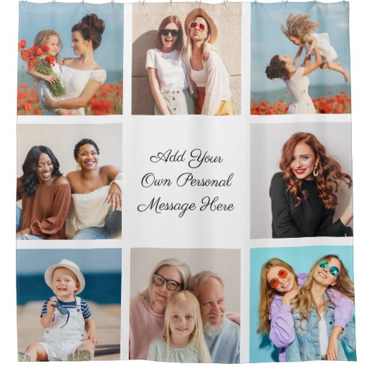 Creëer Uw eigen 8 Fotocollage Voeg uw groet toe Douchegordijn (Voorkant)