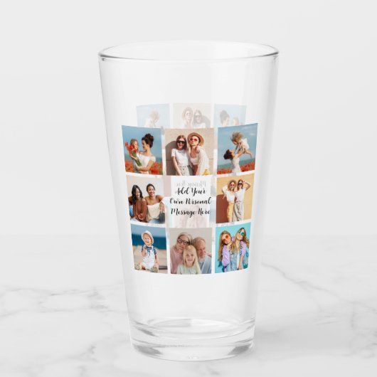 Creëer Uw eigen 8 Fotocollage Voeg uw groet toe Glas (Voorkant)