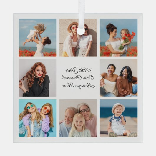 Creëer Uw eigen 8 Fotocollage Voeg uw groet toe Glas Ornament (Achterkant)