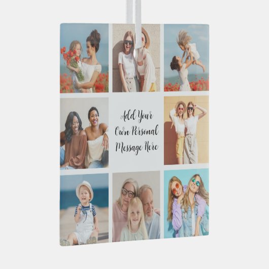 Creëer Uw eigen 8 Fotocollage Voeg uw groet toe Glas Ornament (Voorkant Rechts)