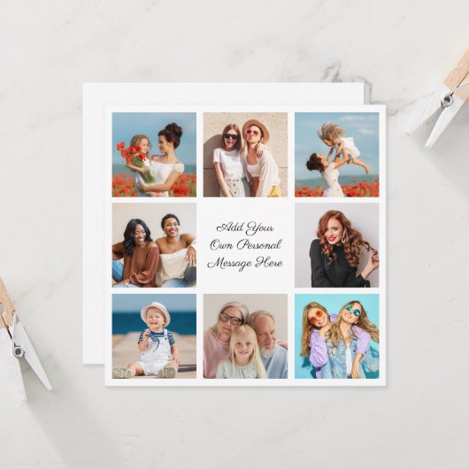 Creëer Uw eigen 8 Fotocollage Voeg uw groet toe Kaart (Voorkant / Achterkant in situ)