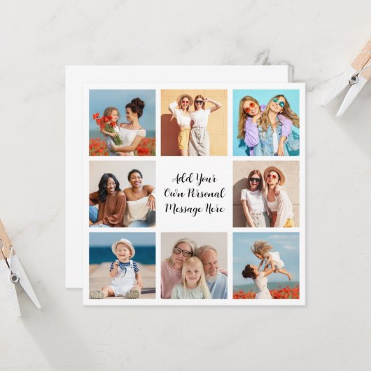 Creëer Uw eigen 8 Fotocollage Voeg uw groet toe Kaart (Voorkant / Achterkant in situ)