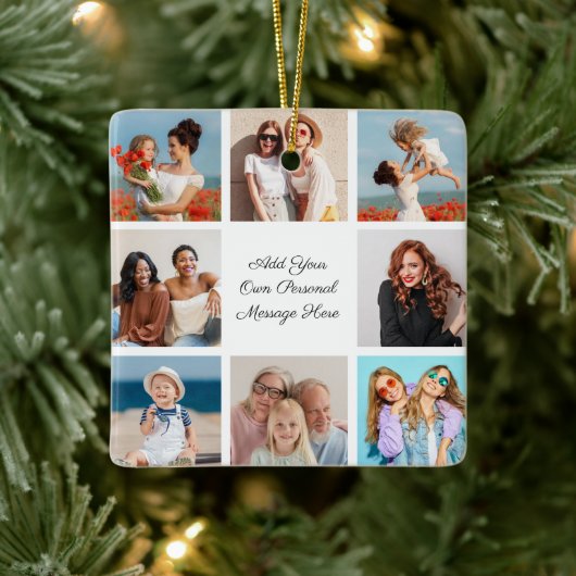 Creëer Uw eigen 8 Fotocollage Voeg uw groet toe Keramisch Ornament (Boom)