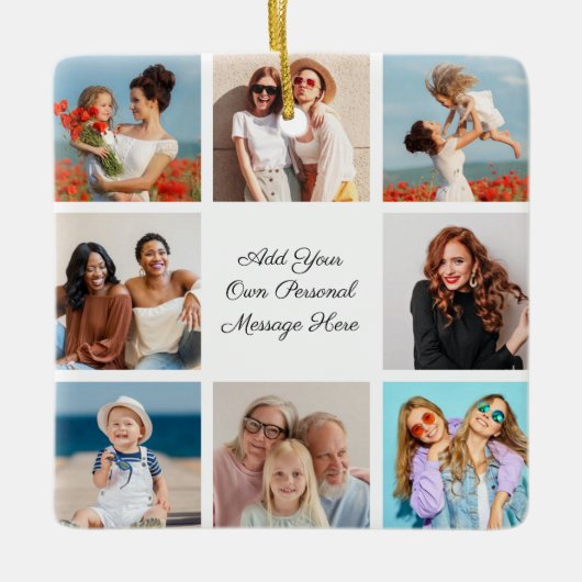 Creëer Uw eigen 8 Fotocollage Voeg uw groet toe Keramisch Ornament (Voorkant)