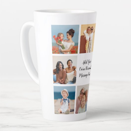 Creëer Uw eigen 8 Fotocollage Voeg uw groet toe Latte Mok (Linkerhoek)