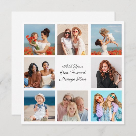 Creëer Uw eigen 8 Fotocollage Voeg uw groet toe Notitiekaartje (Voorkant / Achterkant)