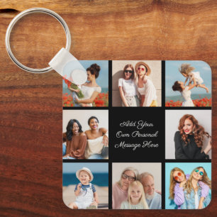 Creëer Uw eigen 8 Fotocollage Voeg uw groet toe Sleutelhanger