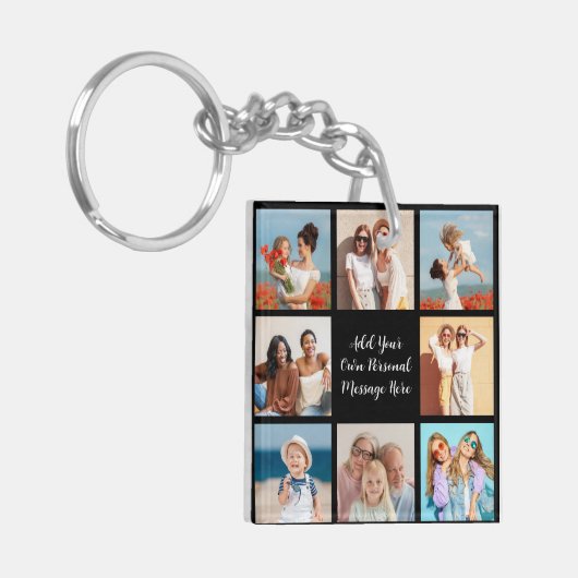 Creëer Uw eigen 8 Fotocollage Voeg uw groet toe Sleutelhanger (Voorkant Links)