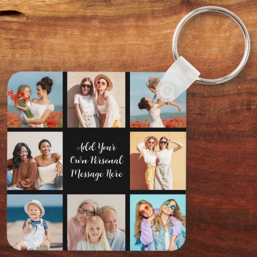 Creëer Uw eigen 8 Fotocollage Voeg uw groet toe Sleutelhanger (Achterkant)
