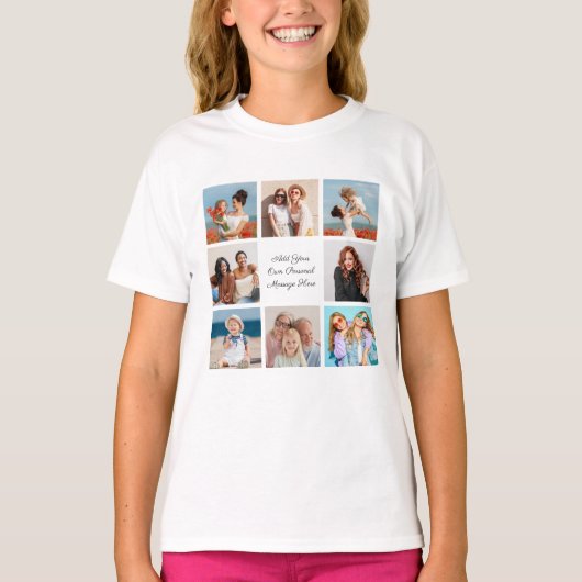 Creëer Uw eigen 8 Fotocollage Voeg uw groet toe T-shirt (Voorkant)
