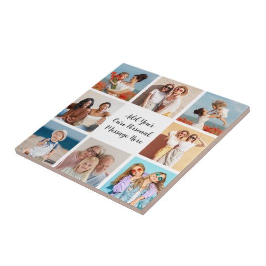 Creëer Uw eigen 8 Fotocollage Voeg uw groet toe Tegeltje (Zijkant)