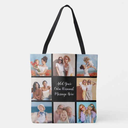 Creëer Uw eigen 8 Fotocollage Voeg uw groet toe Tote Bag (Voorkant)