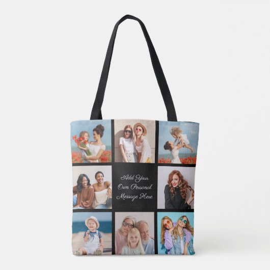 Creëer Uw eigen 8 Fotocollage Voeg uw groet toe Tote Bag (Achterkant)