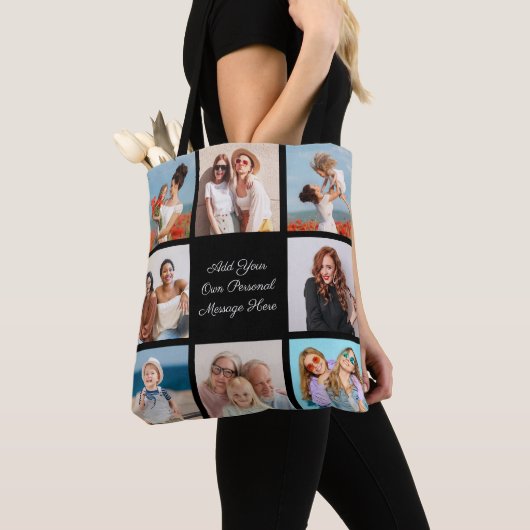 Creëer Uw eigen 8 Fotocollage Voeg uw groet toe Tote Bag (Dichtbij)