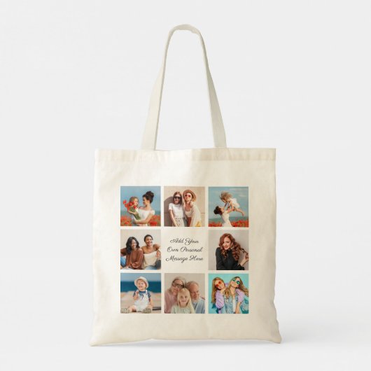 Creëer Uw eigen 8 Fotocollage Voeg uw groet toe Tote Bag (Achterkant)
