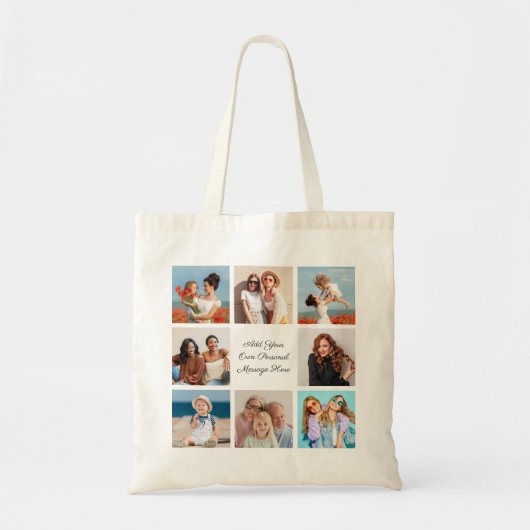 Creëer Uw eigen 8 Fotocollage Voeg uw groet toe Tote Bag (Voorkant)