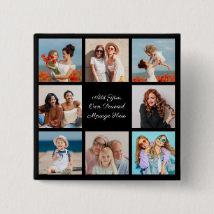 Creëer Uw eigen 8 Fotocollage Voeg uw groet toe Vierkante Button 5,1 Cm