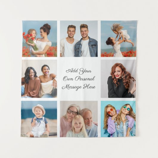 Creëer Uw eigen 8 Fotocollage Voeg uw groet toe Wandkleed (Voorkant)