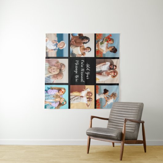 Creëer Uw eigen 8 Fotocollage Voeg uw groet toe Wandkleed (In Situ (horizontaal))