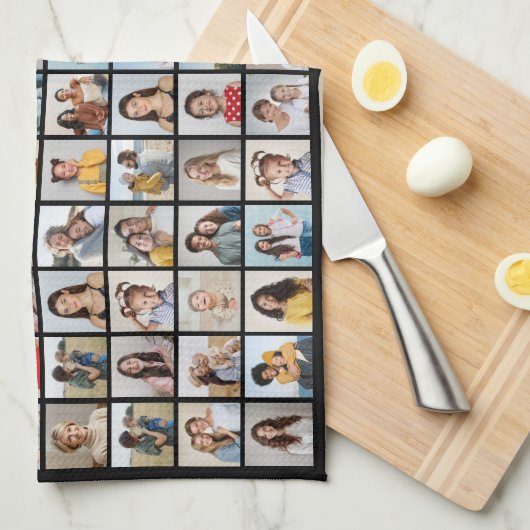 Creëer Uw eigen 96 Fotocollage bewerkbare kleur Theedoek (Quarter Fold)