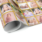 Creëer Uw Eigen 9 Foto Collage Gouden Glitter Cadeaupapier (Rol Hoek)
