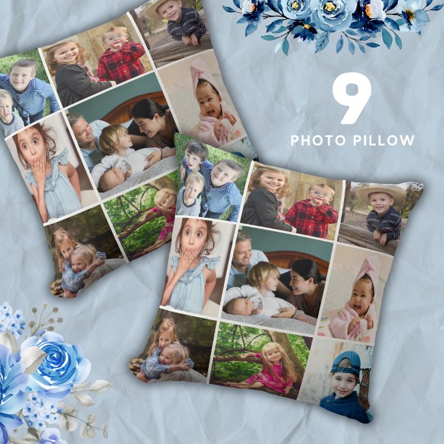 Creëer uw eigen 9 foto collage Keepsake Kussen (Create Your Own 9 Photo Collage Keepsake Throw Pillow)