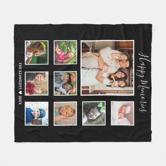Creëer Uw eigen 9-serie Foto Collage Black   Fleece Deken (Voorkant (Horizontaal))