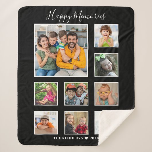 Creëer Uw eigen 9-serie Foto Collage Black Sherpa Deken (Voorkant)