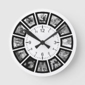 Creëer Uw eigen Aangepast 12 Foto Collage Modern Ronde Klok (Voorkant)