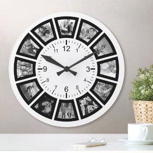 Creëer Uw eigen Aangepast 12 Foto Collage Modern Ronde Klok