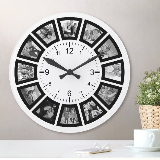 Creëer Uw eigen Aangepast 12 Foto Collage Modern Ronde Klok