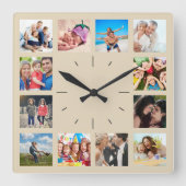 Creëer Uw eigen Aangepast 12 Fotocollage-toetsenbo Vierkante Klok (Voorkant)