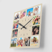 Creëer Uw eigen Aangepast 12 Fotocollage-toetsenbo Vierkante Klok (Hoek)
