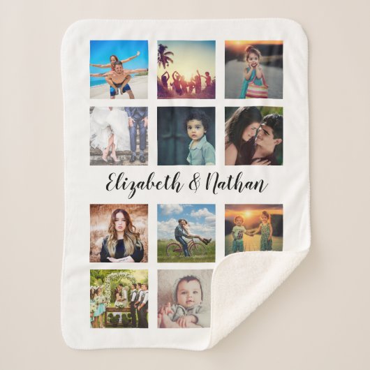 Creëer Uw eigen aangepast 12 Fotoverzamelherinneri Sherpa Deken (Voorkant)
